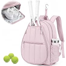 Quilted Tennis Gym Backpack for women Tennis Bag Holds 2 Rackets with Top Panel &amp; Ventilated Shoe Compartment Sports Duffle Bags with Wet Pocket &amp; Fence Hook