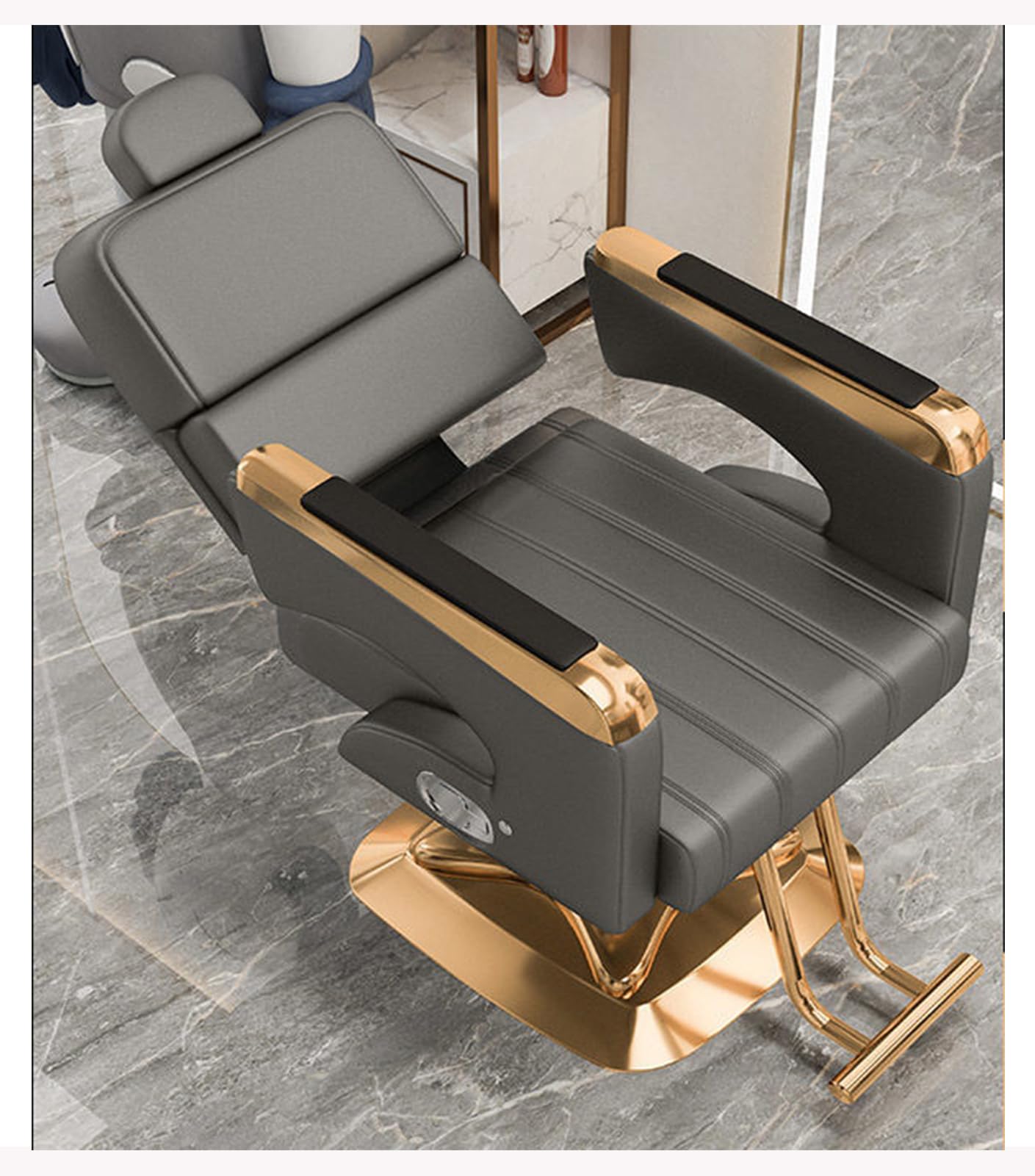 OZBMA Heavy Duty Hydraulic Reclining Barber Chair Extra Wide Salon Spa with Fur Shampoo Gray Beauty Equipment for Hair Salons (Grey A)
