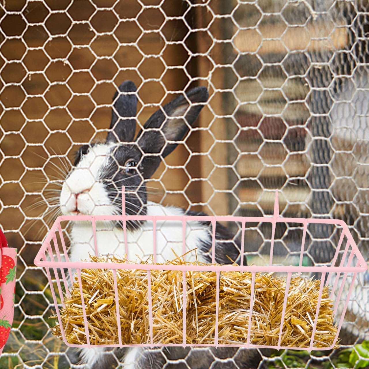iplusmile Rabbit Hay Feeder: Metal Hanging Hay Racks Large Capacity Feeder for Guinea Pig Chinchilla Bunny and other Small Animals,Pink,23.5cm × 10 cm - Image 2