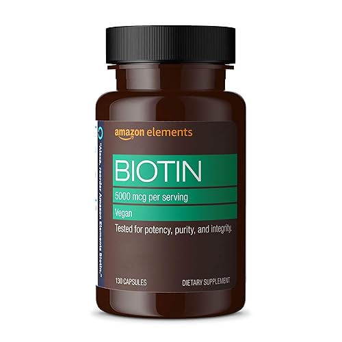 Biotina de Amazon Elements de 5,000 mg, vegana; 130 cápsulas