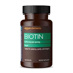 Amazon Elements Vegan Biotin 5000 mcg - Hair Skin Nails 130 Capsules 4 month supply Packaging may vary