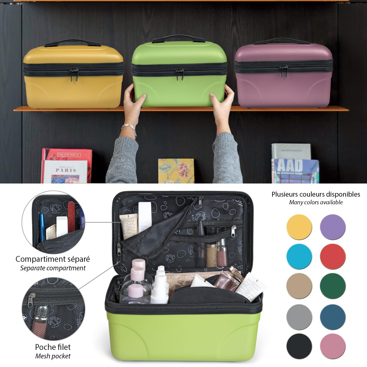 KINSTON Neceser de Viaje para Cosméticos, Rígido con Asa, Organizador de Viaje, Caja de Almacenamiento - Gran Capacidad