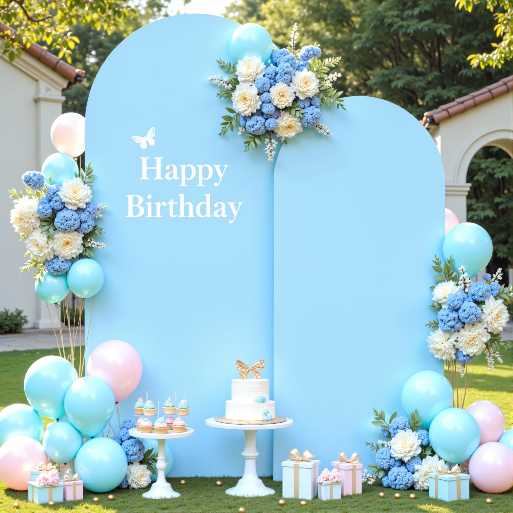 Baby Blue Arch Covers 2 Set 7.2 and 6ft Light Blue Arch Backdrop Cover Spandex Wedding Arch Stand Covers for Birthday Party Baby Shower Boy Wedding
