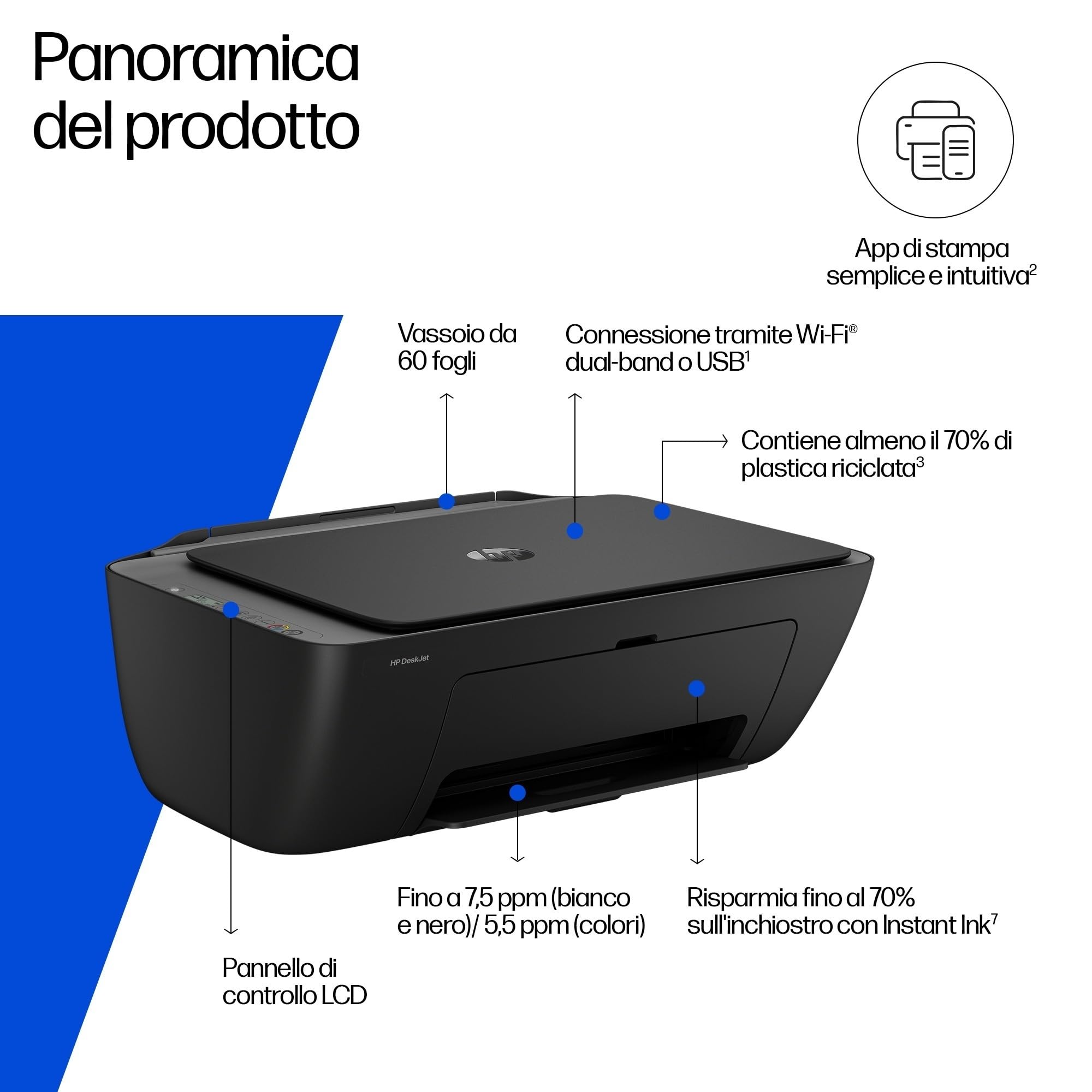 HP DeskJet 2920 Stampante Multifunzione a Getto d'Inchiostro A4 Colori Wi-Fi, 7,5 ppm, Instant Ink Inclusa, Nera