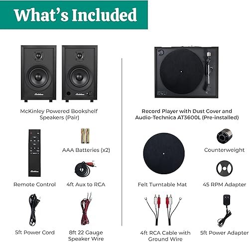 Miniatura 9 de Electrohome Montrose Record Player Stereo System, 4" Bluetooth Powered Bookshelf Speakers, Belt-Drive Bluetooth Turntable with Audio-Technica