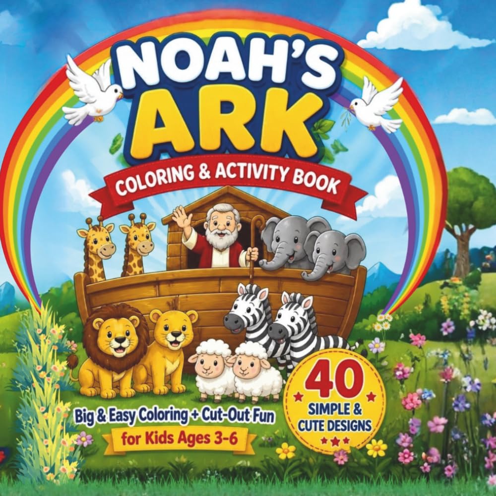 Noah's Ark: Coloring & Activity Book for Kids Ages 3–6 | Big & Easy Coloring, Cut-Out Fun, Learning Activities