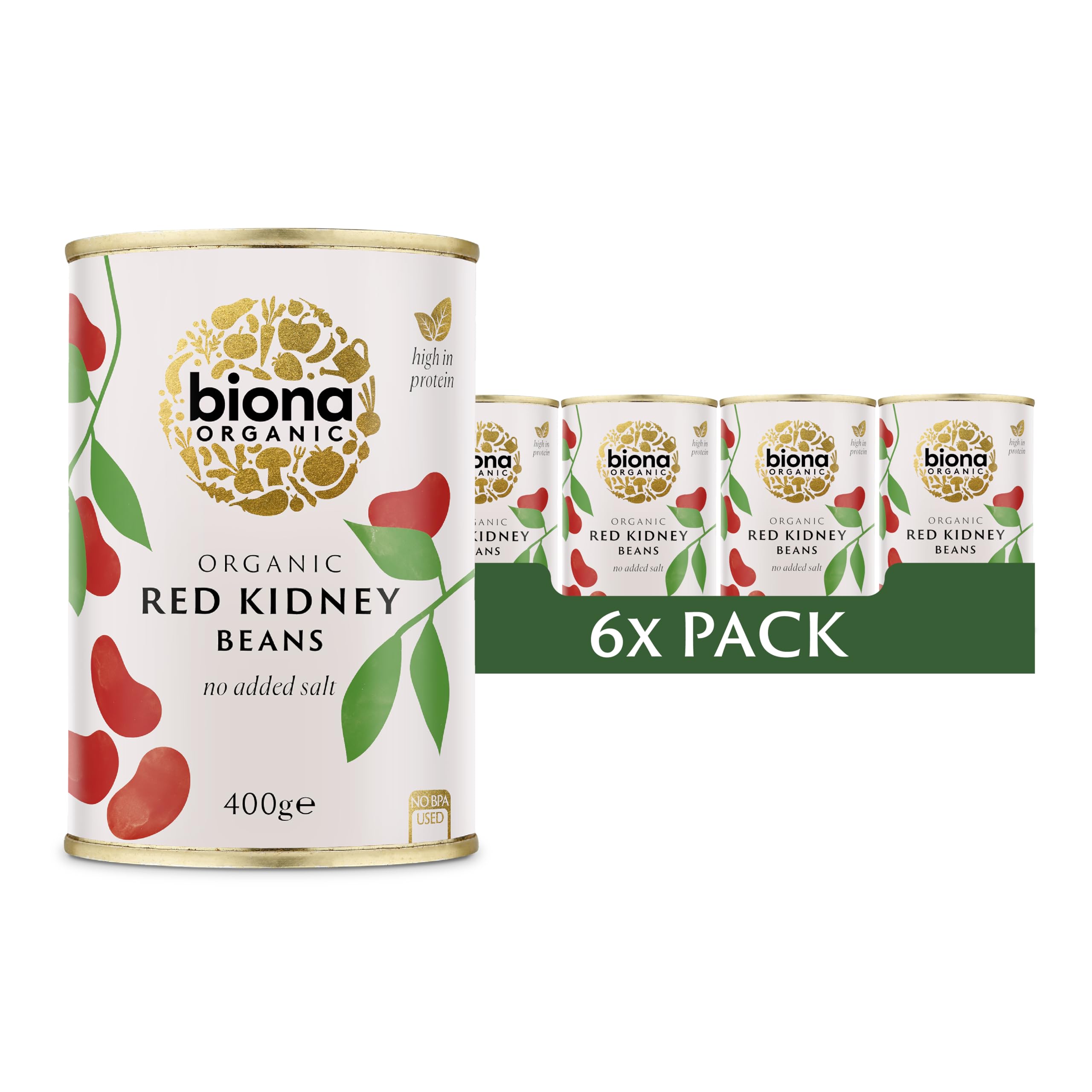 Biona Organic Red Kidney Beans 400 g, Pack of 6