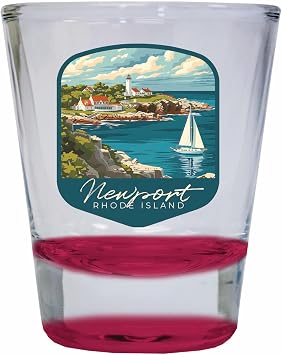 Newport Rhode Island Lighthouse on the Coast Design Souvenir 2 Ounce Shot Glass Round Red Single