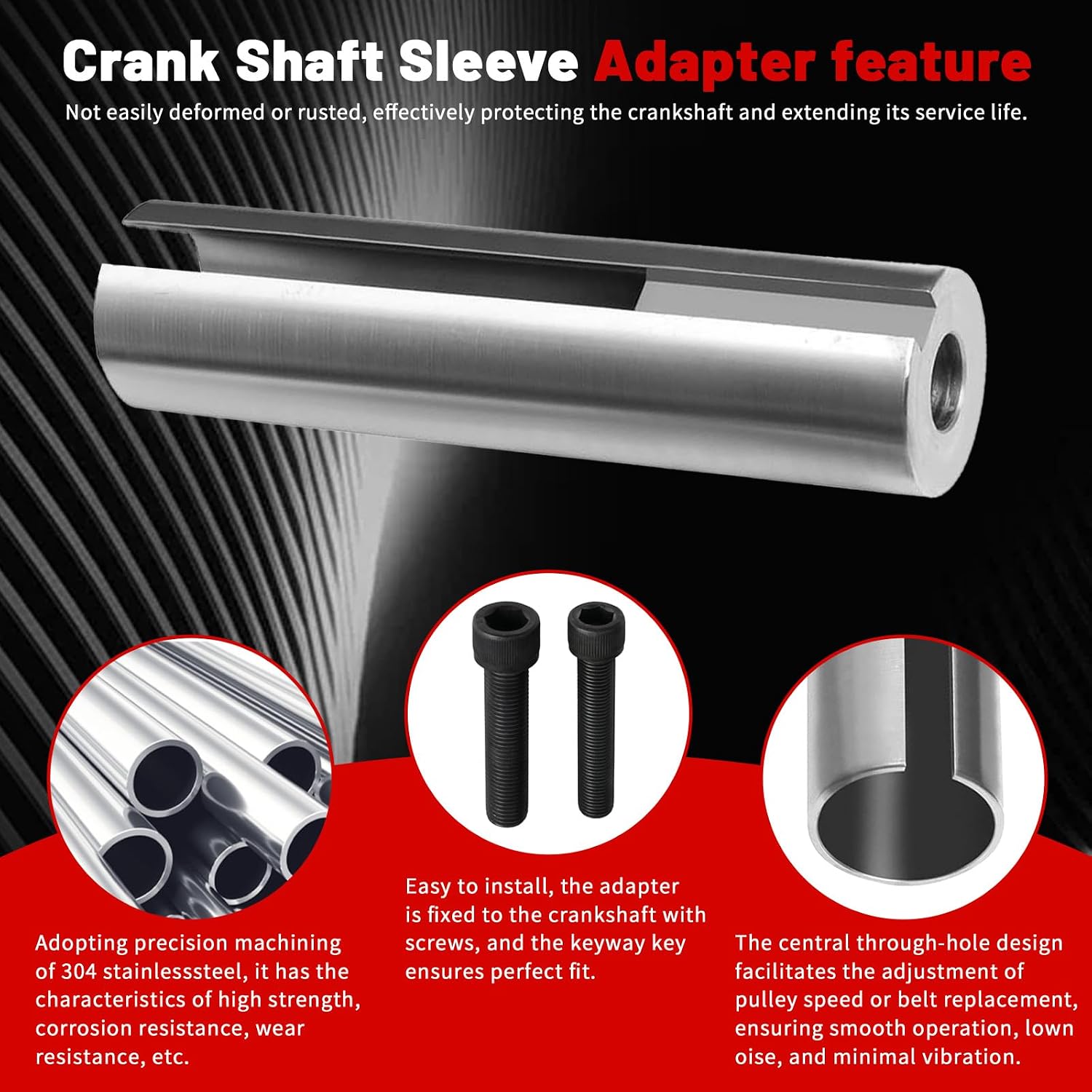1" to 1 1/8" 14/" Key Gas Engine Pulley Crank Shaft Sleeve Adapter, Stainless Steel 304, Extends Extra 1.5"