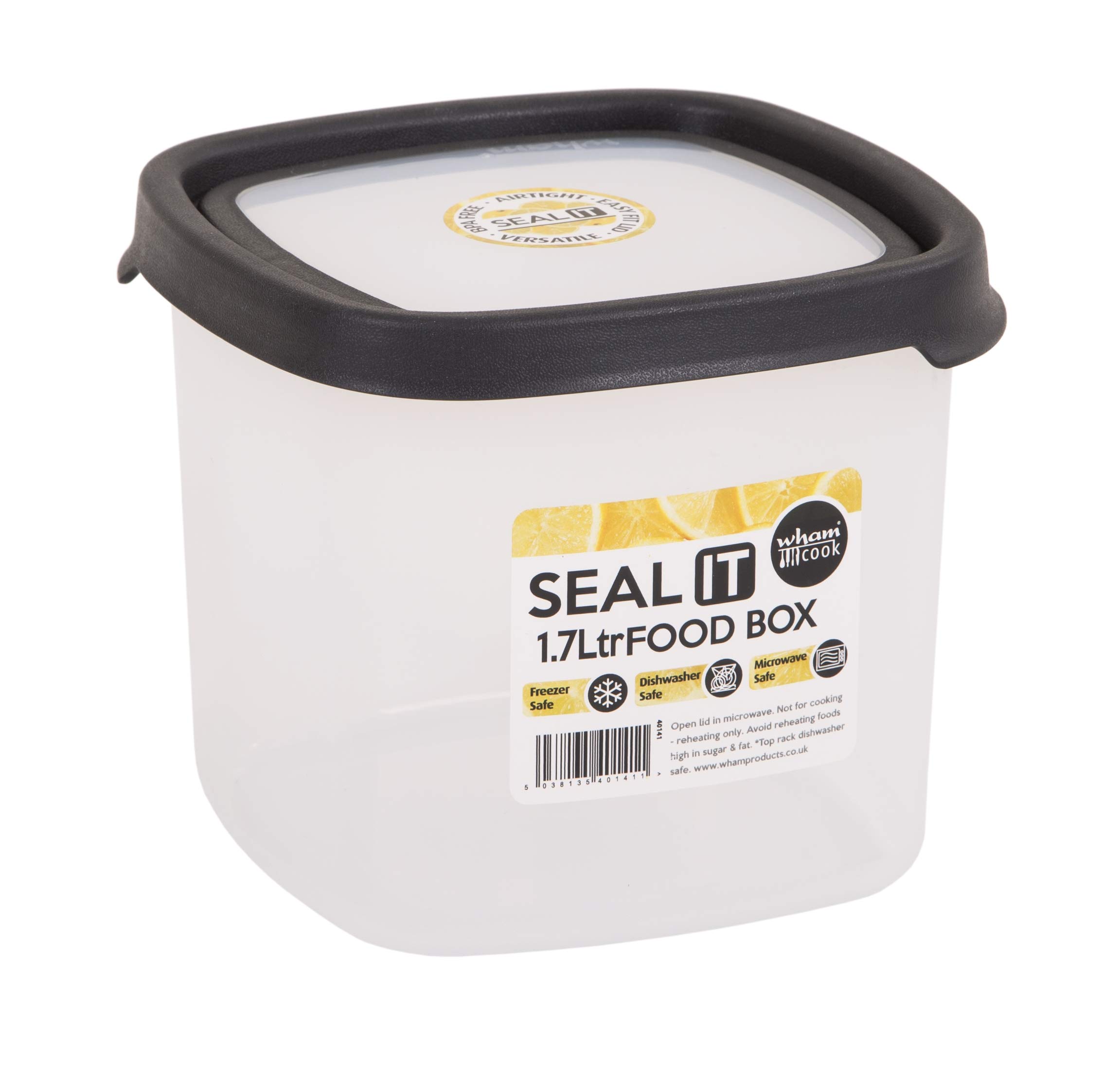Wham Storage Box, Polypropylene, Transparent/Black, 1.7L