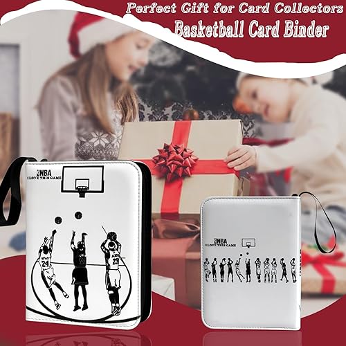 Miniatura 7 de Carpeta de tarjetas de baloncesto  Álbum de tarjetas de intercambio de 4 bolsillos de capacidad para 400 unidades, carpeta con 3 anillos, piel