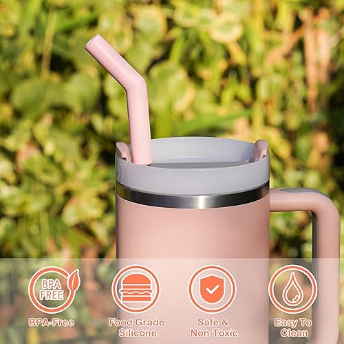 Miniatura 6 de Tomorotec Pajitas de 40 onzas, popote de acero inoxidable de 12 pulgadas con punta extensora de silicona para vaso Stanley Adventure Quencher H2.0,