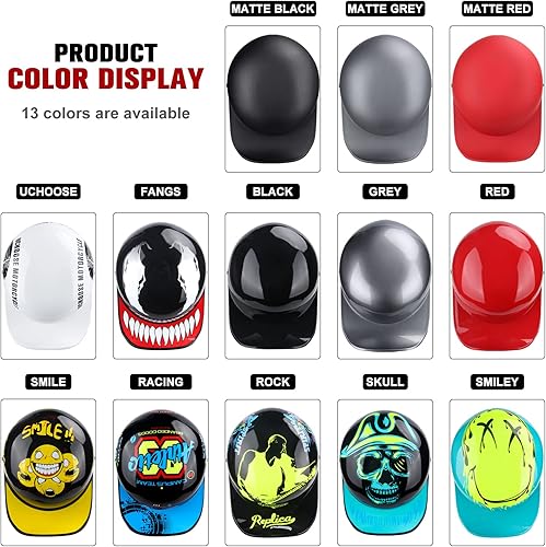 Miniatura 8 de Uchoose Baseball Motorcycle Helmet - DOT Approved Open Face Helmet for Men Women Baseball Cap Helmet for Bike, Cruiser, Chopper, Moped, Scooter