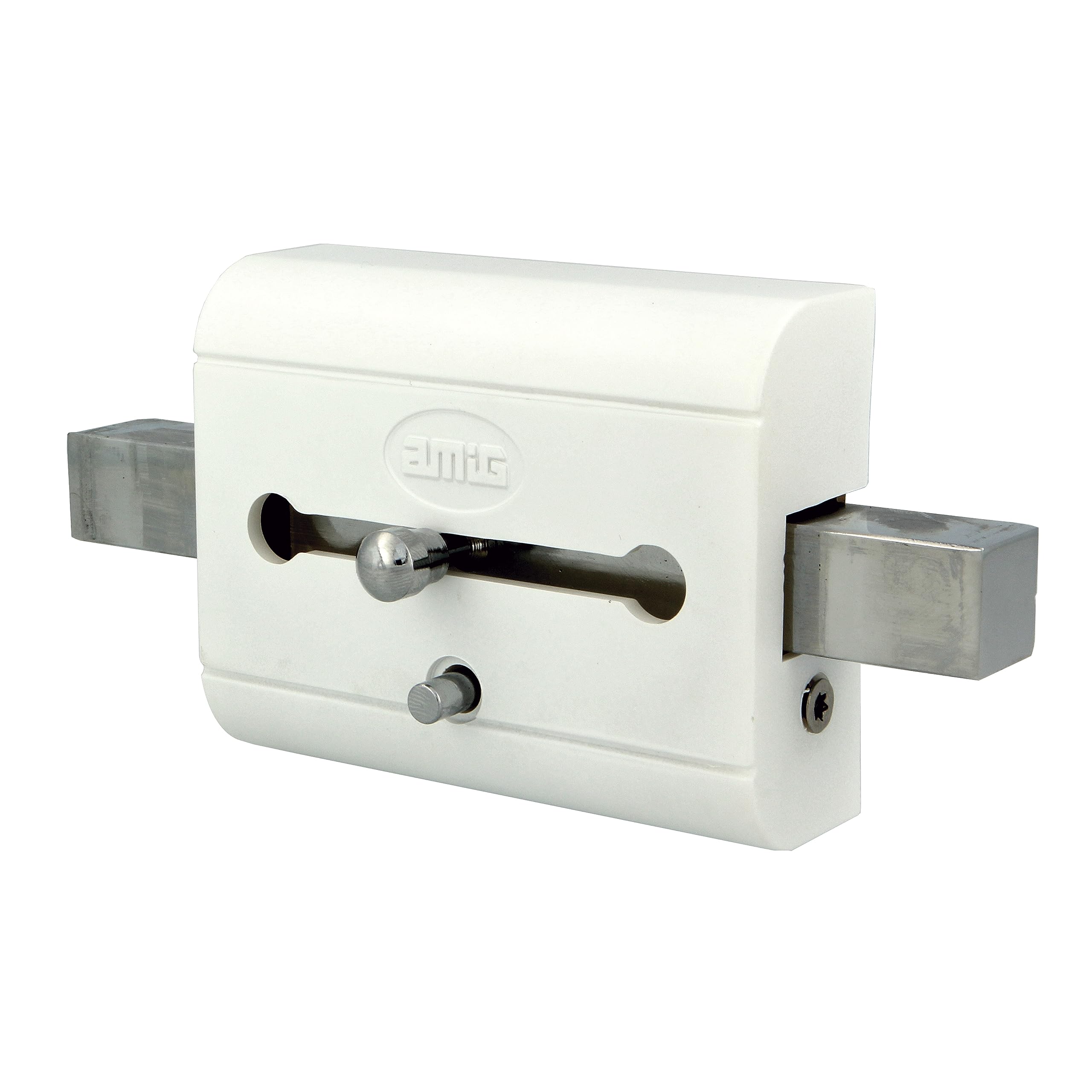 Amig - Verrou de suralimentation haute sécurité pour portes en bois | 98 x 77 mm | Avec cylindre rond de sécurité et verrou | Protection pour votre maison | Acier blanc