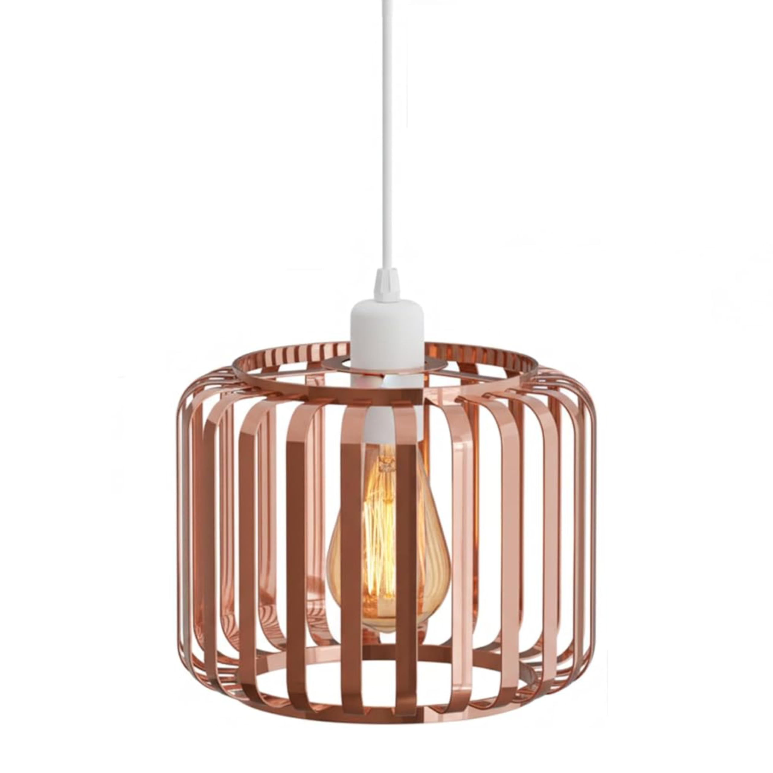 Rose Gold Cage Metal Basket Ceiling Light Shade, Ceiling Light Fitting Light & Industrial Style Ring Light for Indoor and Metal Basket Pendant Light Shade with lamp Shade Reducer Ring — image 1