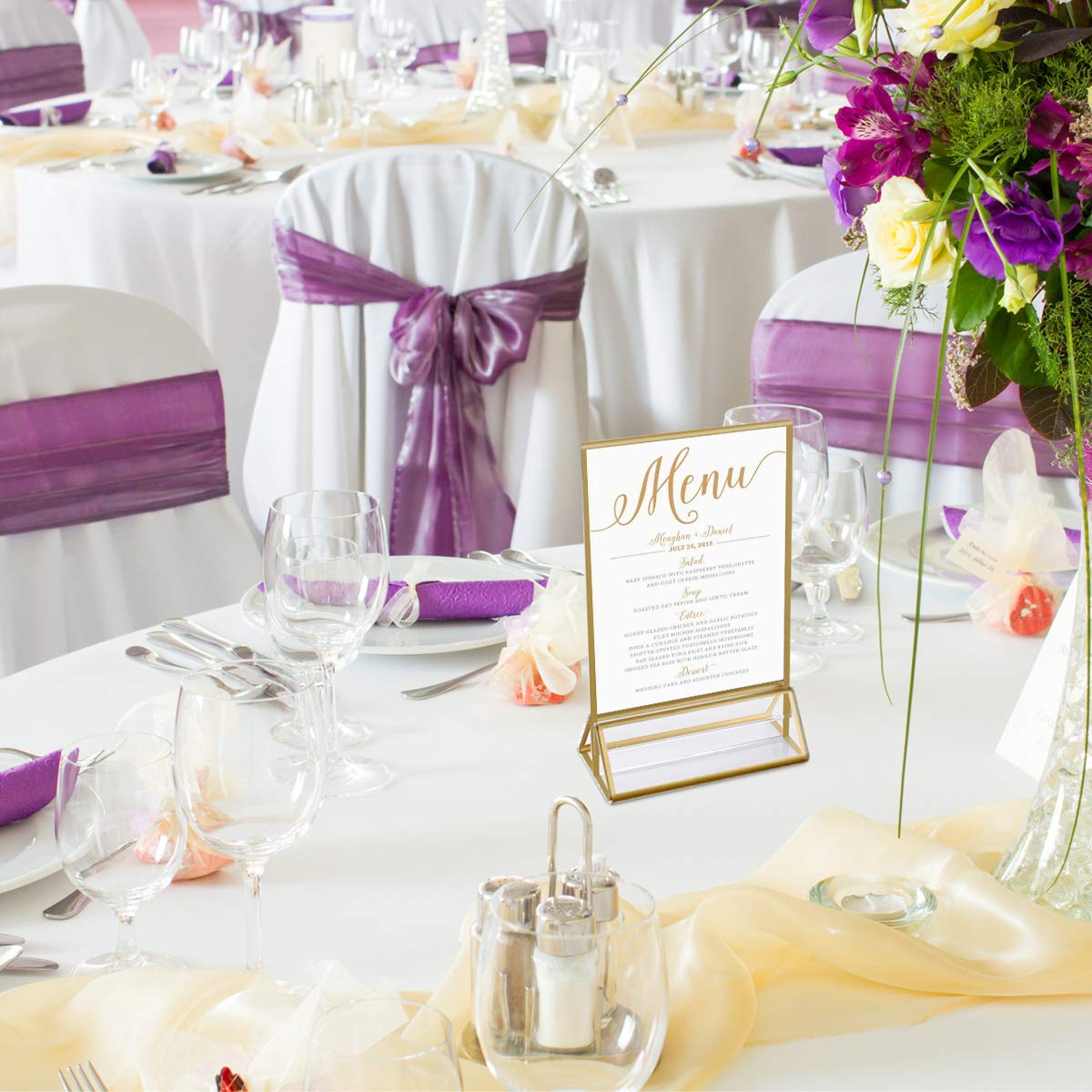 Get Special Price NIUBEE 6Pack 5 x 7 Clear Acrylic Wedding Table Number Holder Stands with Gold Borders, Double Sided Gold Picture Frames Sign Holder for Restaurant Table Menu Recipe Cards Photo Display