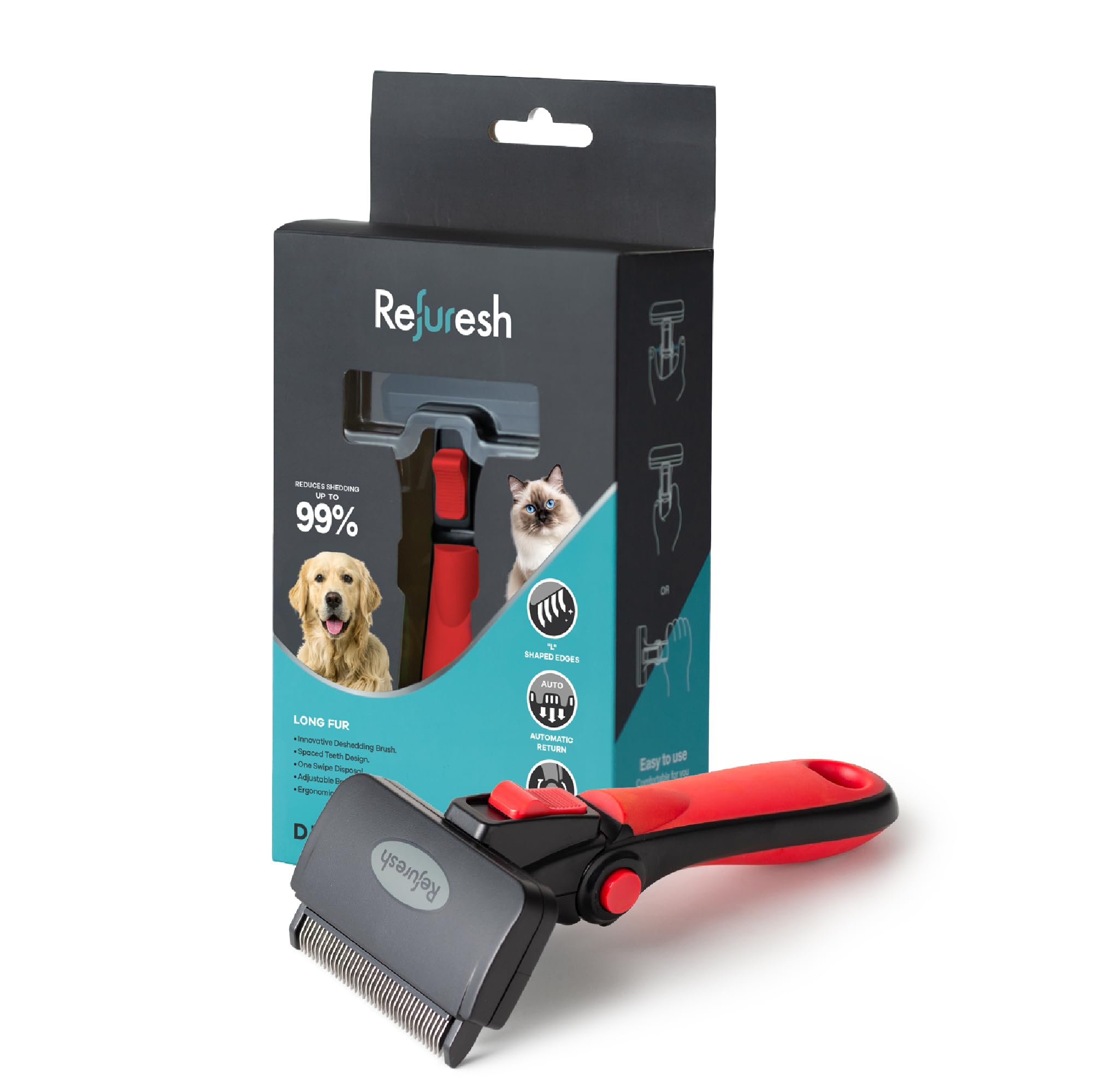 Cepillo de pelo para perros, gatos y mascotas de pelo largo - Cepillo ligero para desprendimiento, masaje y aseo - Peine desenredante y suministros de deshedder - mediano, rojo