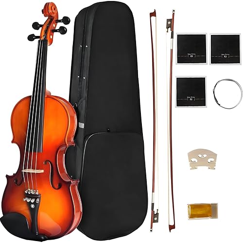 Violin For Beginners, CVN-300 Solidwood Ebony Fitted Violin with Strings, Beginner Starter Violins Kit For Student w/Hard Case, Rosin, Bow, Stringed Musical Instruments, Size 4/4 (Full Size) (4/4)
