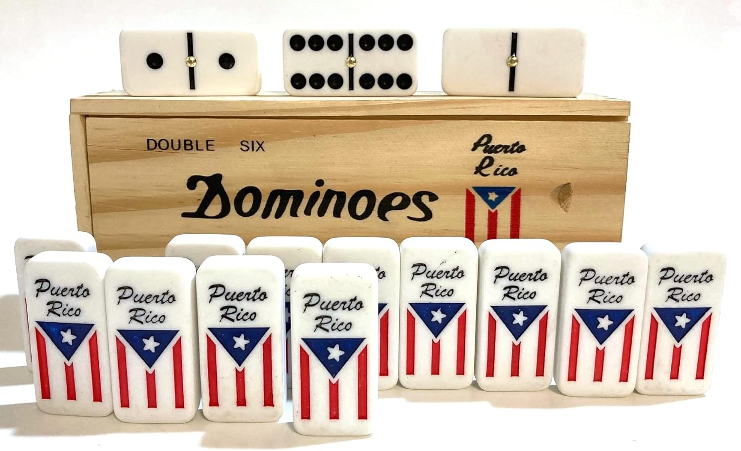 Puerto Rico Dominoes Accessories Puerto Rican Quality Made Domino in Wooden Box - Adult Size, Boricua Style Dominoes