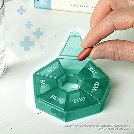 Deke Home - Small Weekly Pill Organizer, Round Pill Dispenser for Travel, Mini Pill Organizer, Compact Medicine Holder, Pill Sorters 7 Days, Portable Vitamin Container, BPA Free (Food Grade)