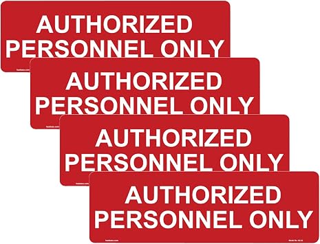 4 Pcs Authorized Personnel Only Sign Sticker - 20 cm x 6 cm - Self Adhesive Vinyl Red