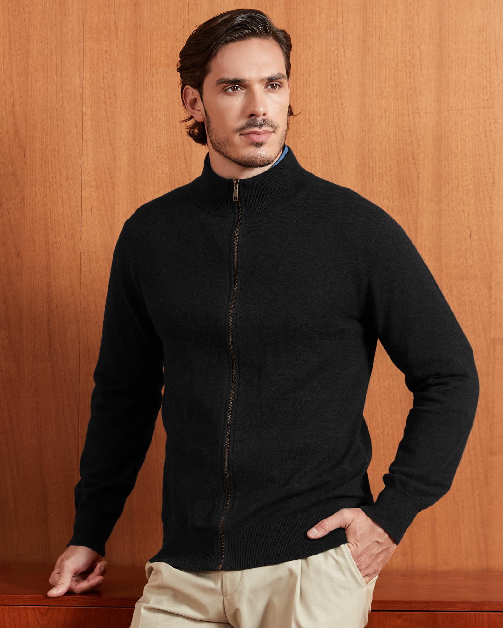 Kallspin Cárdigan de Punto Cremallera Completa Hombre Algodón Puro Cuello Alto