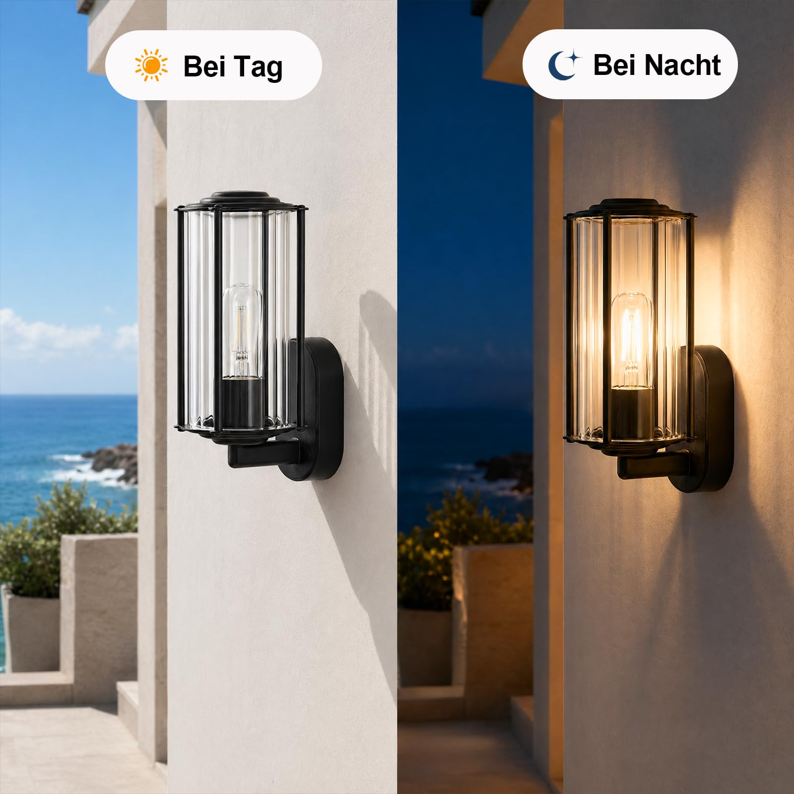 Glitzerlife Wandlampe Aussen Außenleuchte Innen - 2ER Aussenlampe Wand E27 IP65 Wandleuchte Schwarz Außenbeleuchtung Außenwandleuchte für Terrasse Balkon Hauswand Garten MAX.40W ohne Leuchtmittel