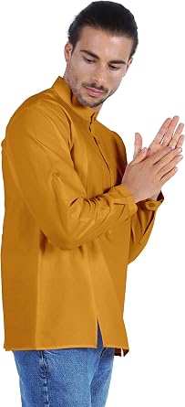 Atasi Indian Mens Henley Shirt Long Sleeve Casual Mandarin Collar Short Kurta