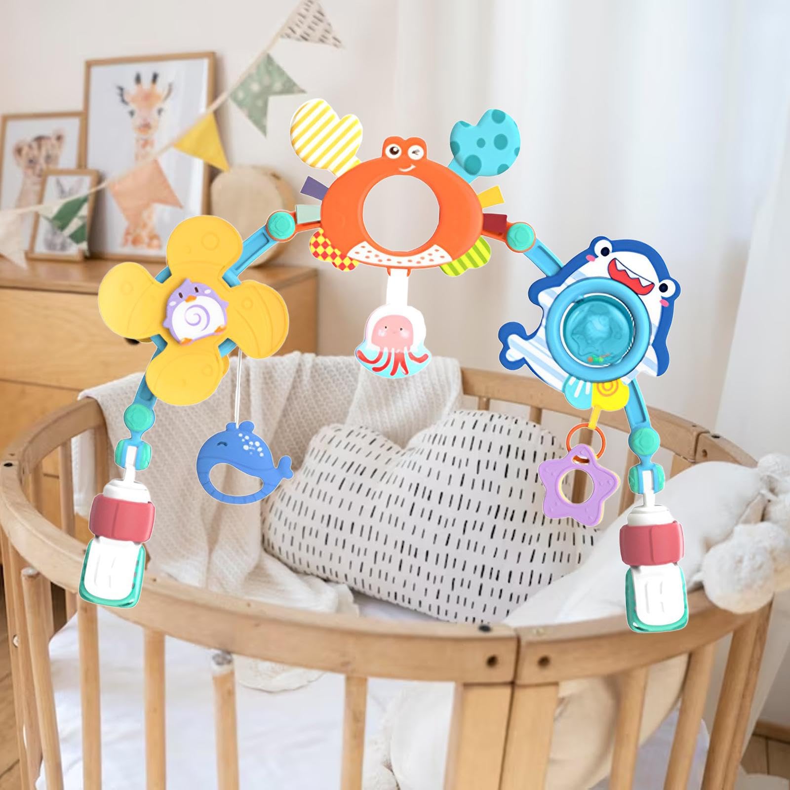 Sharplace Arco Gioco per Passeggino, Arco attività, Giocattolo per Culla, Giostrina per Lettino, Giocattolo Musicale a Forma di Animali per Bambini da 0 Me, Granchio