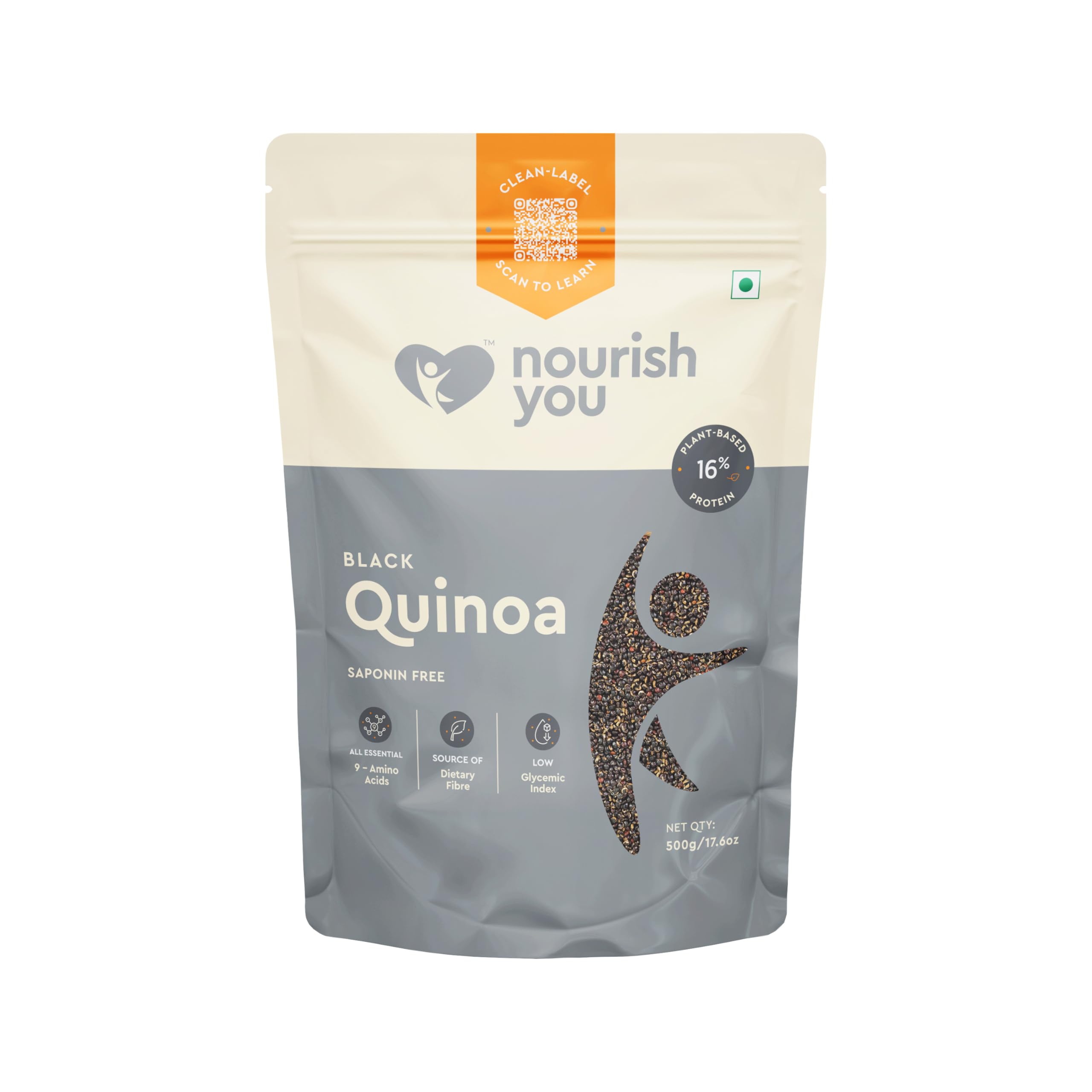 Nourish You Whole Grain Black Quinoa 500 gm | Dietary Grains | Gluten Free | Superfood | Rich in Protein and Fiber| Healthy breakfast Cereal | Pack of 1