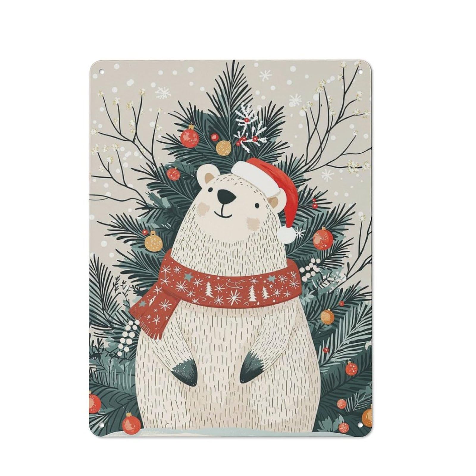 Junmoney Christmas Polar Bear Metal Plaque 40X30cm With For Hallway Wall, Rustic Decor, For Garage, Workshop And Man Cave Decoration