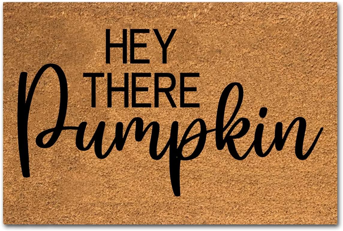 Funny Coir Doormat - Hey There Pumpkin Halloween Welcome Mat, 23.6 x 15.7 inch, Heavy-Duty Backing, Non-Slip Outdoor Coconut Coir