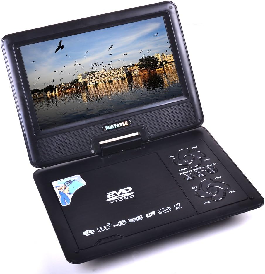 Rotating Handheld Portable DVD Player (Card Reader + USB) with 7.8 inch Swivel LCD Screen for Travel Car Home with Function of VCD CD SD TV MP3 MP4 USB Games Car Charge