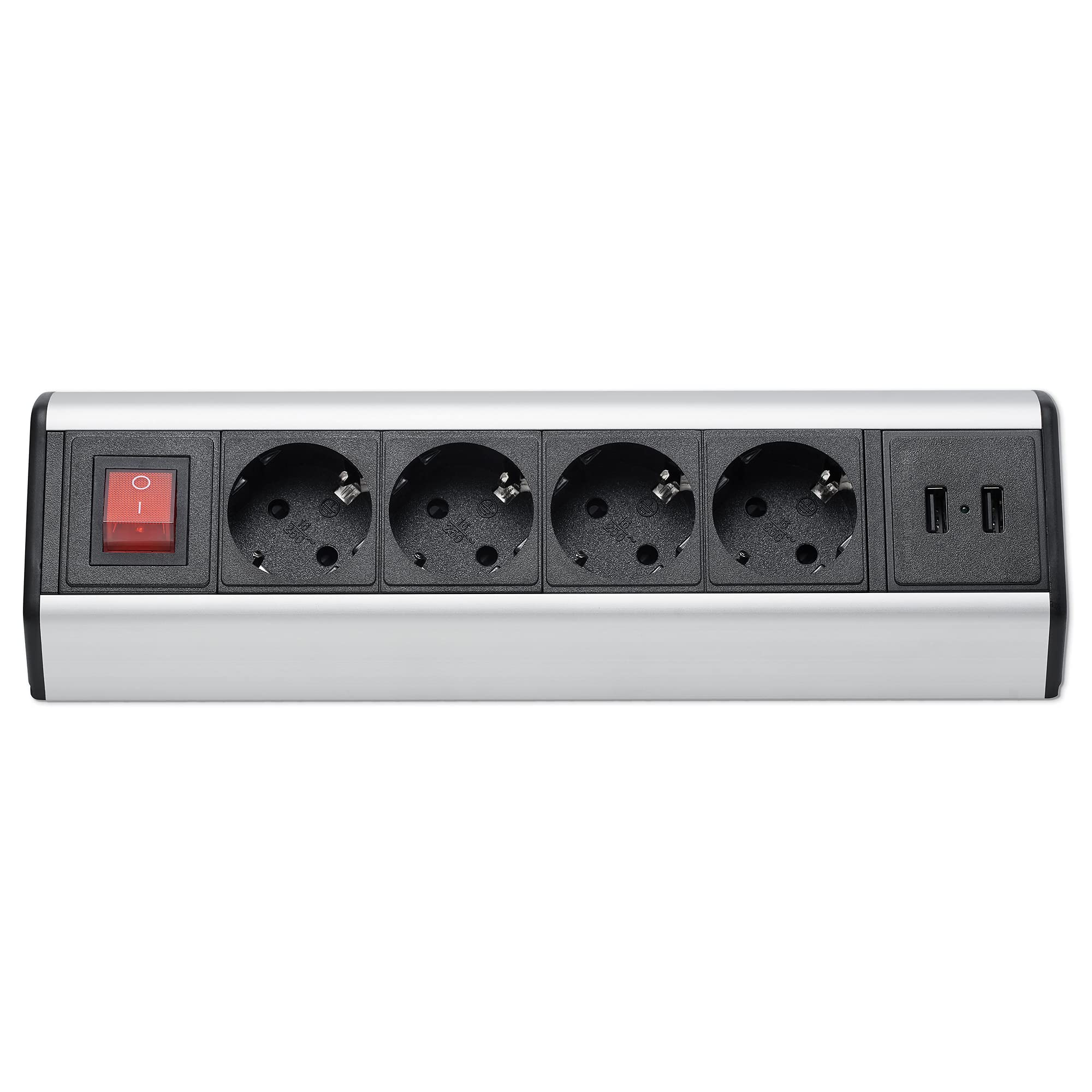 Mehrfach-Steckdose 4-fach & 2x USB mit 2M Kabel - Möbel- Steckdosenleiste schaltbar als Tischsteckdose und Steckdosenverteiler - Steckerleiste für Küche & Büro mit einfacher Montage Schreibtisch