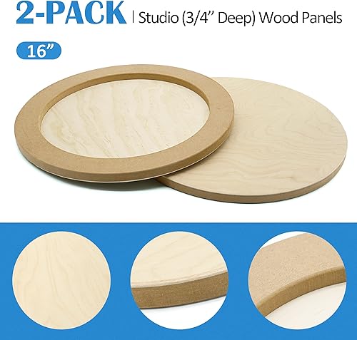 Miniatura 41 de Falling in Art Kit de paneles de lona de madera de abedul redondos sin terminar, 2 paquetes de 12 pulgadas de estudio de 3/4 pulgadas de profundidad
