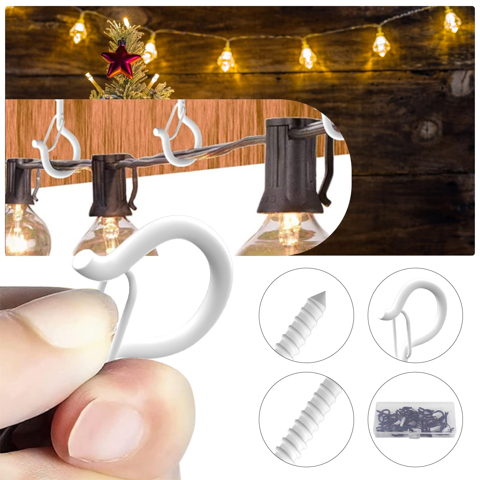 KUKUJIWA 30PCS Q-Hanger Screw in Hooks,Hanging Outdoor String Lights,Ceiling Hook Screw Christmas Rope Light Clips - Image 3