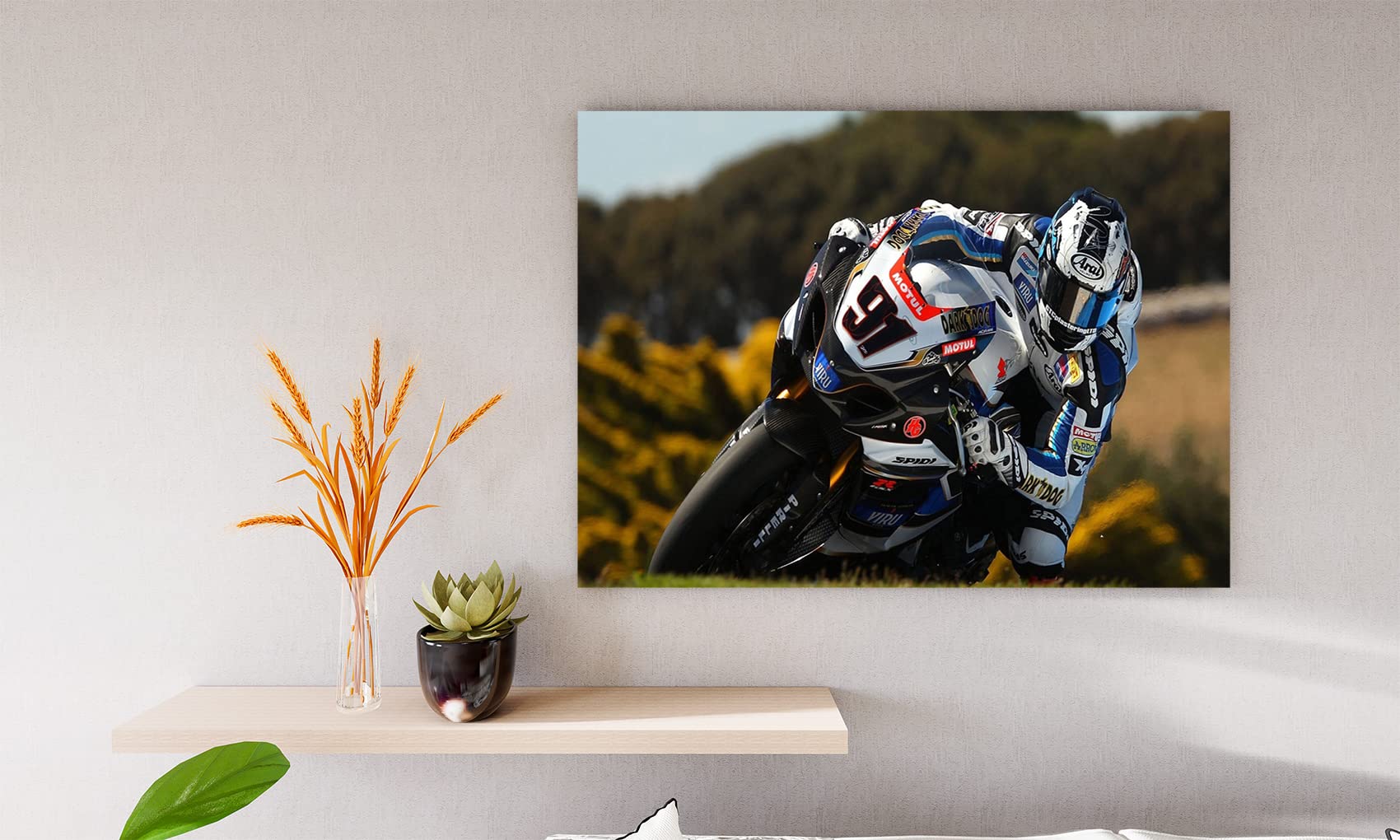 Xtreme Skins Designs Print Wooden Framed Canvas Wall Art Decoration Poster (14x10 Inch) - motorcycle racing