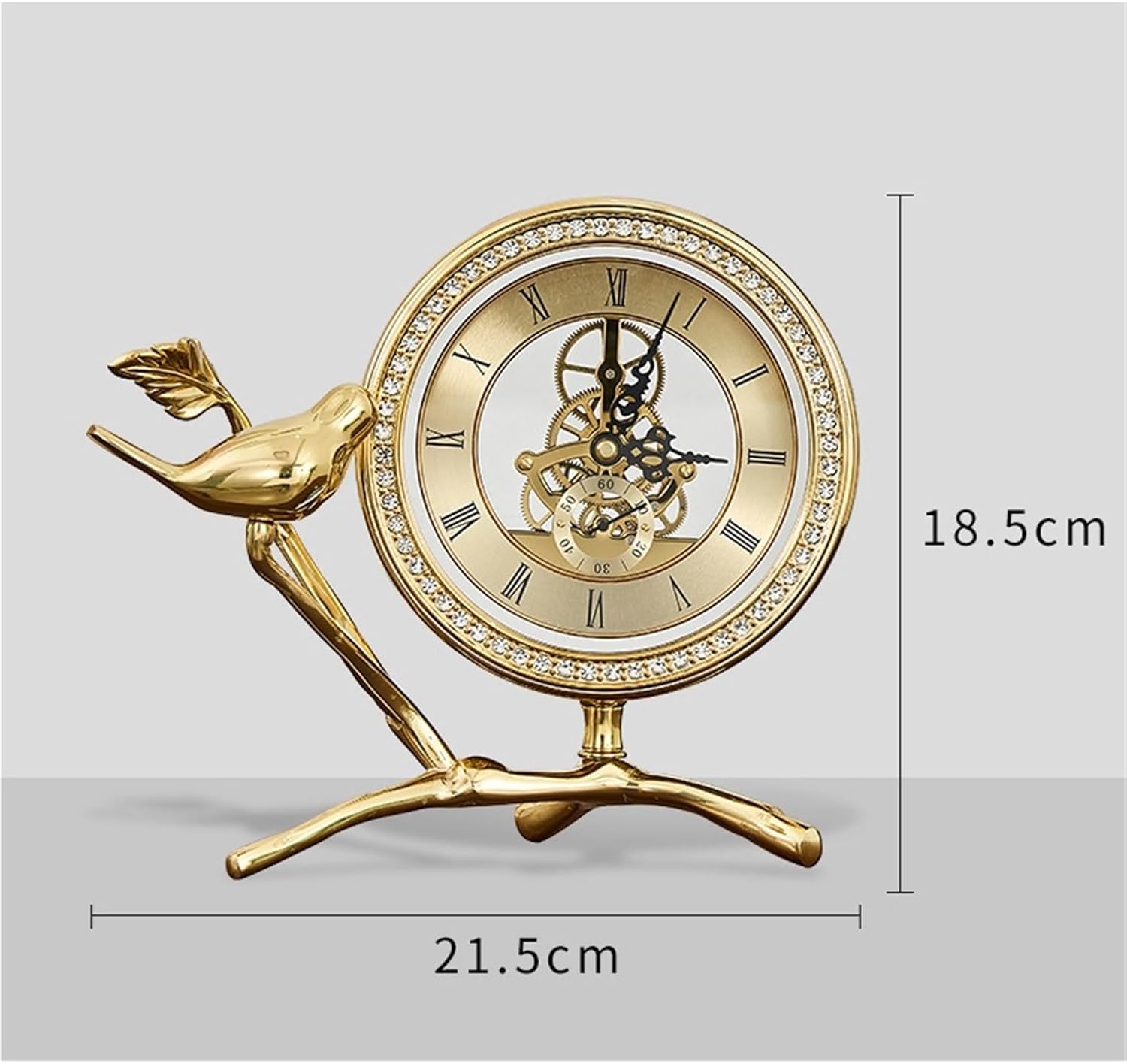 Mantel Clock Desk Clock Creative Copper Table Clock Living Room Table Clock Bird Copper Clock Home Decoration Table Clock for Mantlepiece (Gold 21.5x18.5cm)