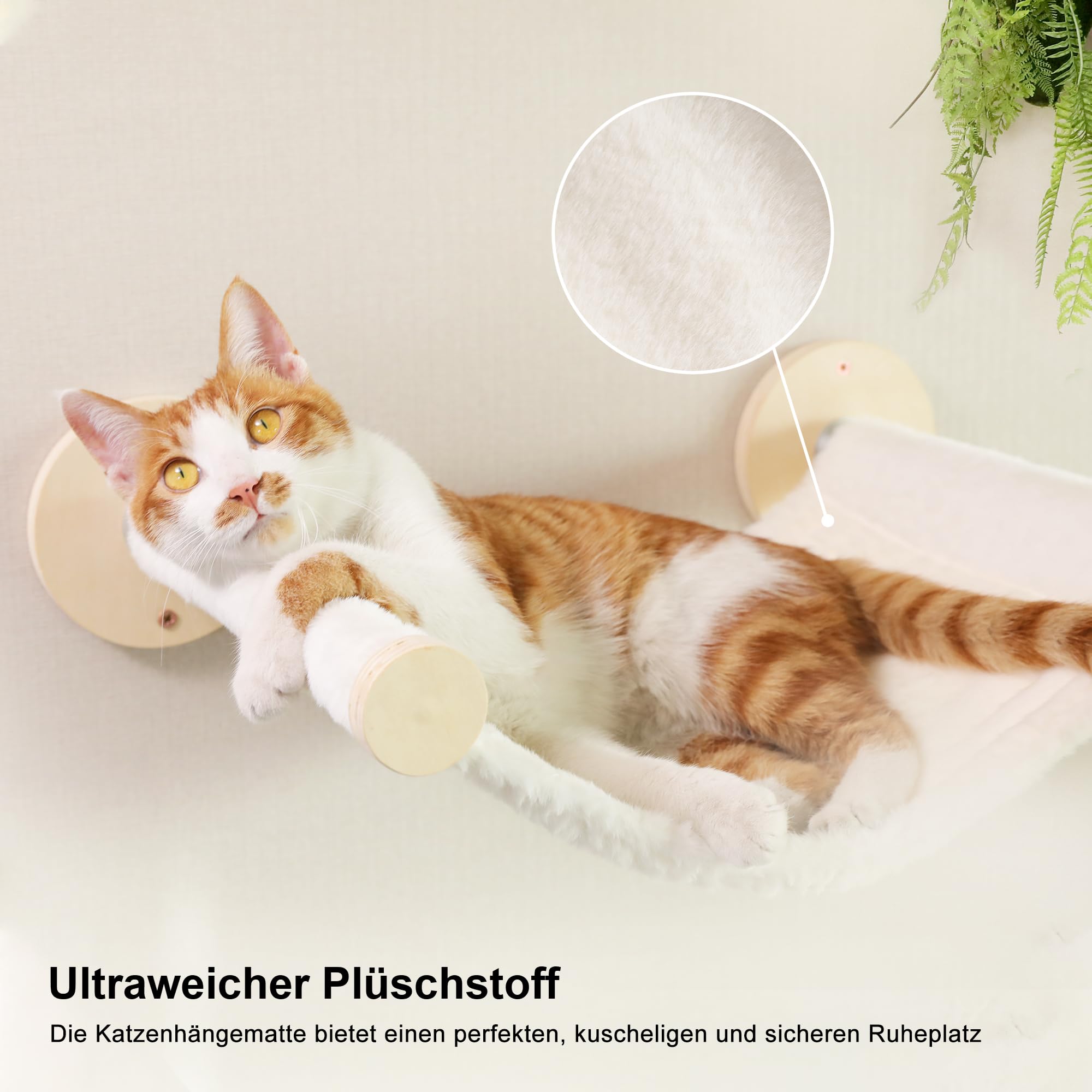 FUKUMARU Kletterwand für Katzen, 5-teiliges Wandregal-Set aus Birken-Multi-Schichtplatte, stabiles Katzenwandmöbel mit Hängematte, Katzenhaus, Katzentreppe und Kratzbaum, beige