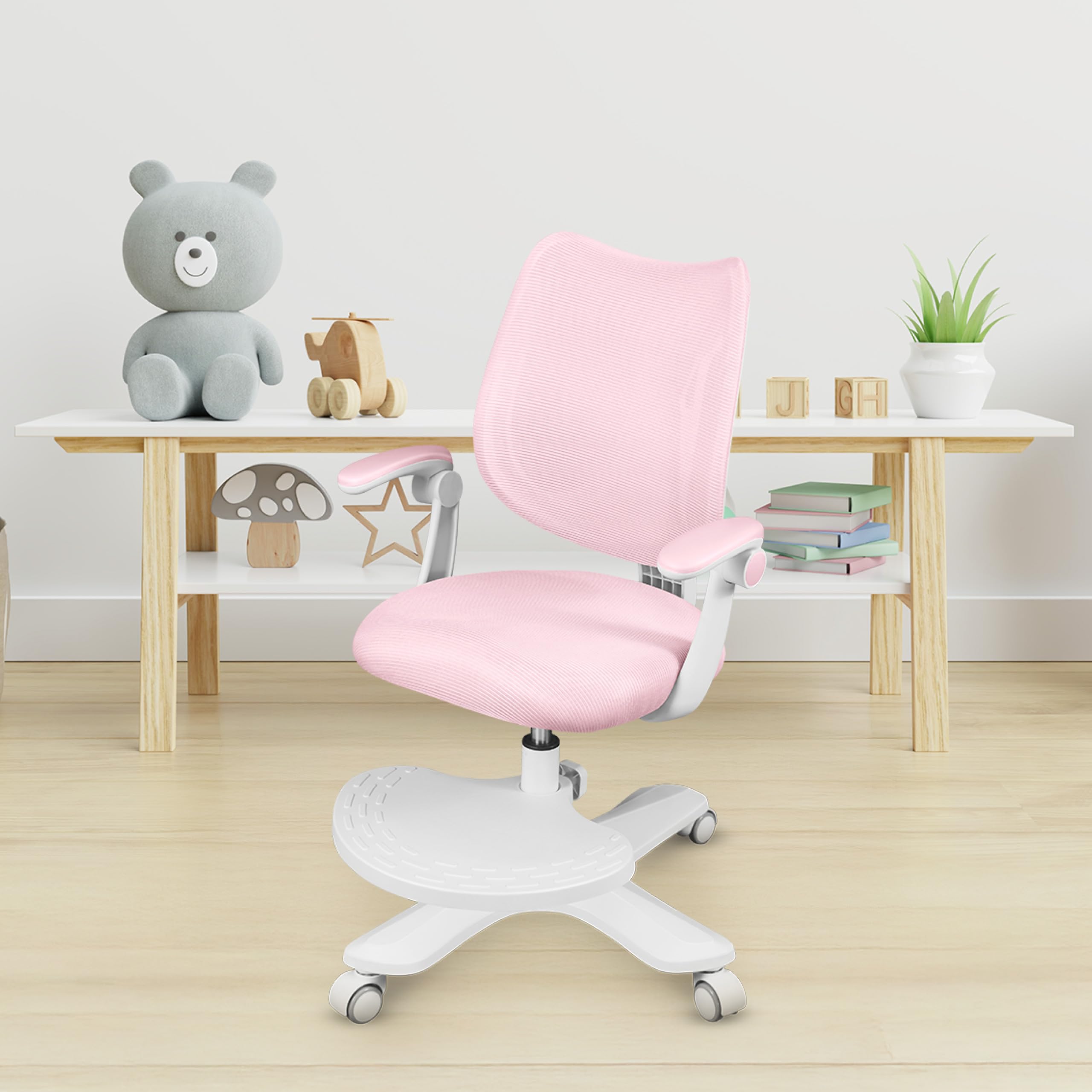 MARK ADLER Schreibtischstuhl Kinder ab 6 Jahren Junior 4.6 – Ergonomischer Kinderstuhl mit Fußstütze – Drehstuhl Höhenverstellbar – Verstellbare Rückenlehne & Klappbare Armlehnen – Rosa