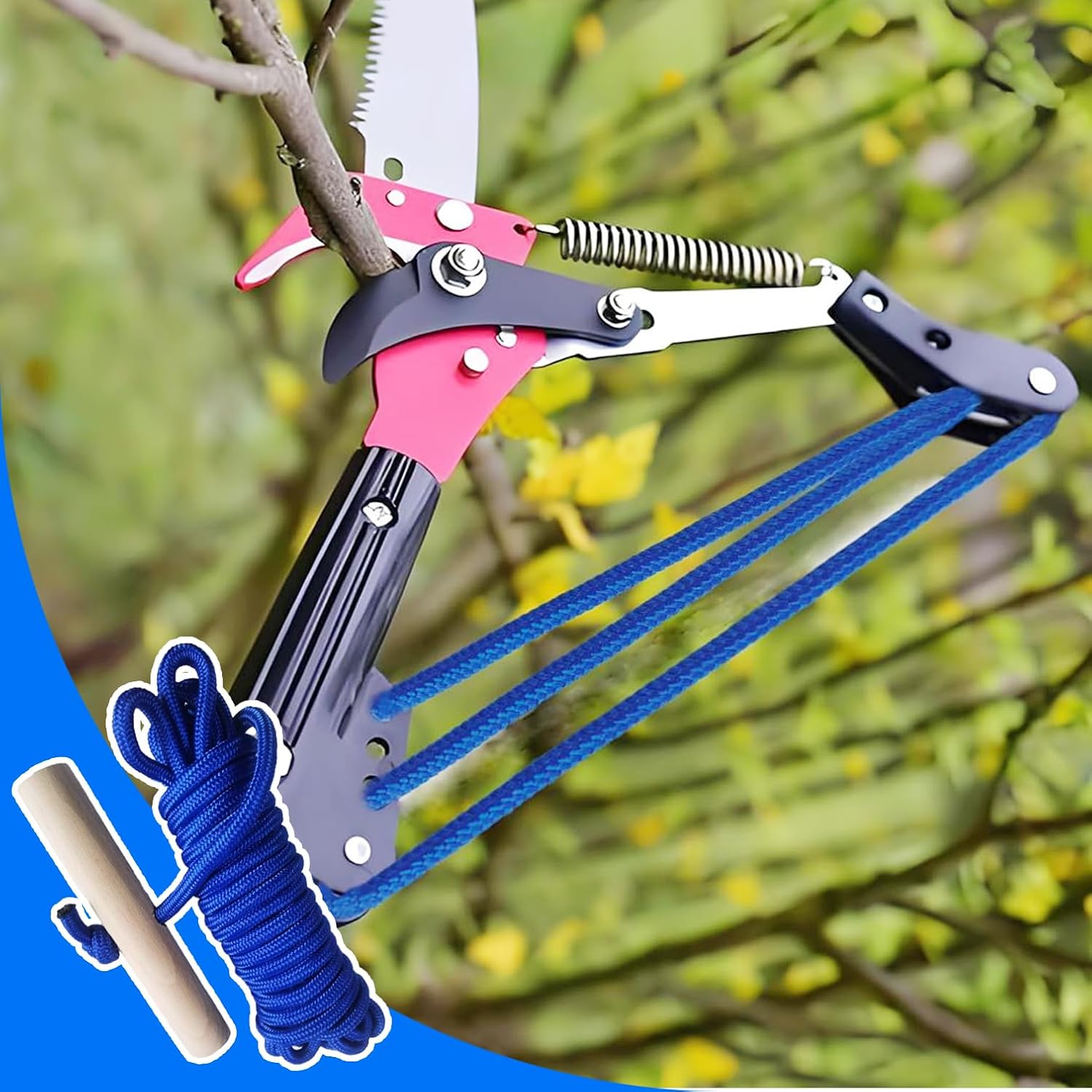 PR-20 Tree Pruner Rope Replacement for Big Mouth Pole Saw Pruner Manual Trimmer Long Handle Pruners with Wooden-20 Feet Compatible Fiscar Pruner Compatible Handle Diameter Trimmer Replacement (Blue)