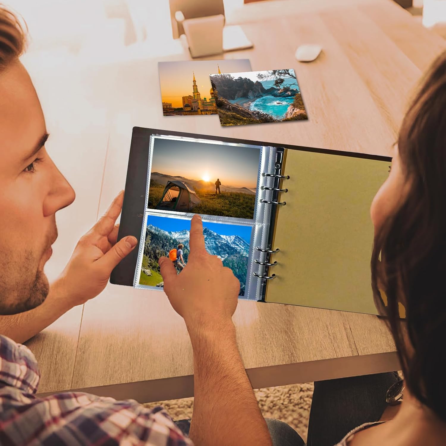 Photo Album 4x6 200 Photos, Genuine Leather Photo Albums with Writing Space (30 Kraft Writing Paper), Travel Family Wedding Graduation Picture Album Scrapbook (Brown)