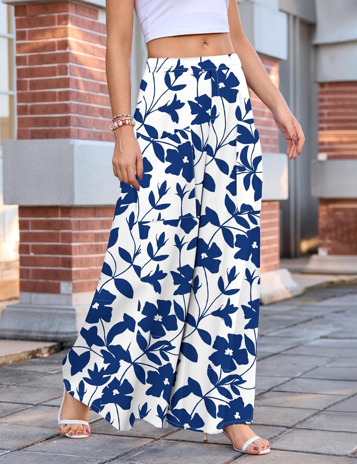 WeciBor Women's Boho Floral Palazzo Wide Leg Pants with Pockets Loose Flowy Casual Beach Vacation Outfits - Image 6