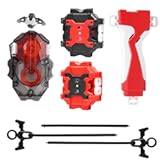 Spinning Tops Launcher Set&comma; Red and Black&comma; with Grip Handle and Accessories
