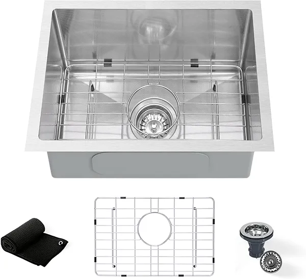 Beleeb Undermount Kitchen Sink 20"x16", 9" Basin Depth, 3D Embossed Stainless Steel Sink Single Bowl with Accessories