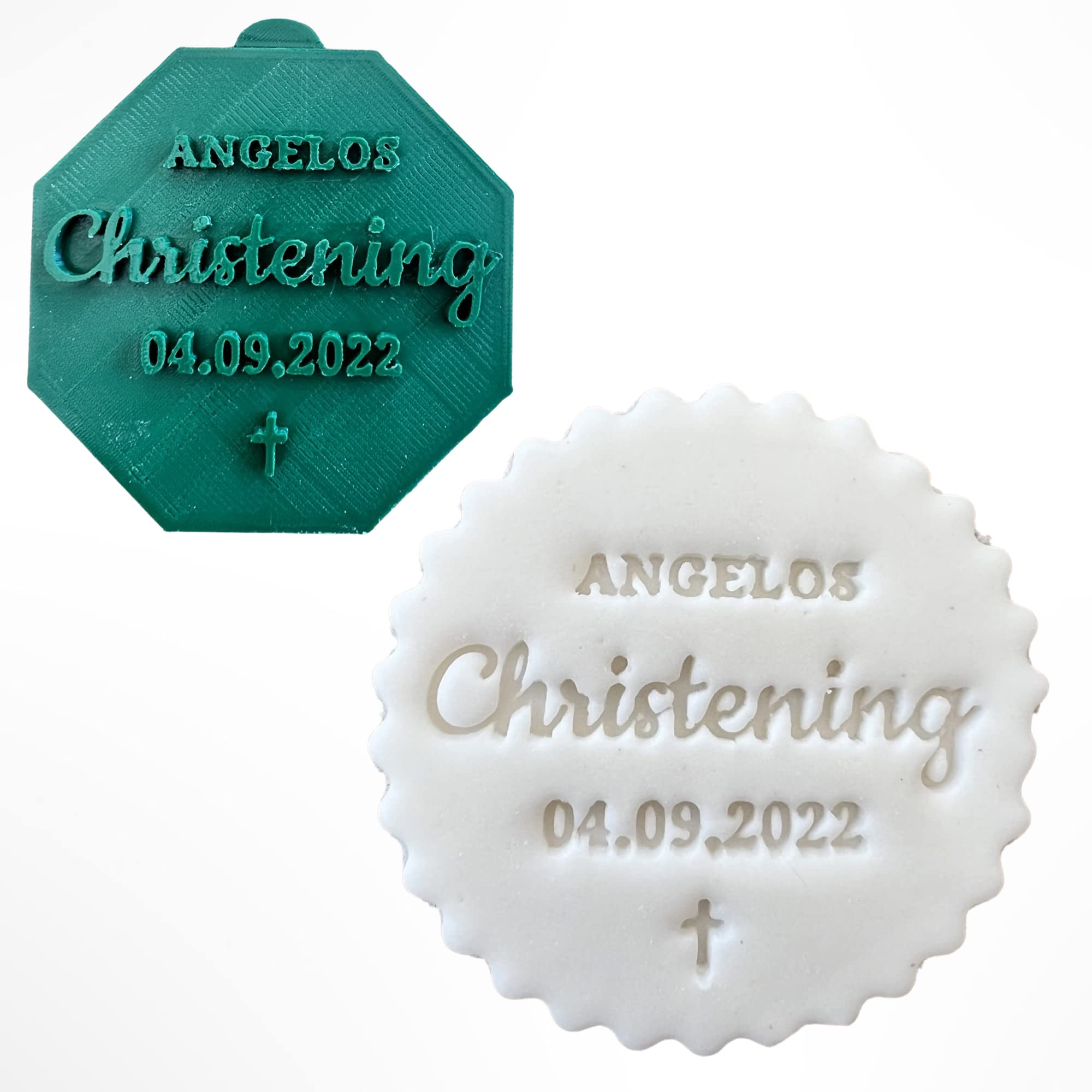 Custom Personalised Christening Name & Date Fondant Stamp Debosser Cupcake Icing Cookie Decoration Cake (8cm)