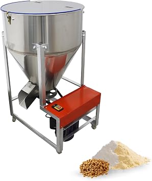Feed Mixing Machine 220LBS 110V, 4KW Dry Powder Mixer Blender for Grain Particle Granule Plastic, Auger Spiral for Dry/Wet Mixing, Livestock Poultry Aquaculture Farm Use, Stainless Steel