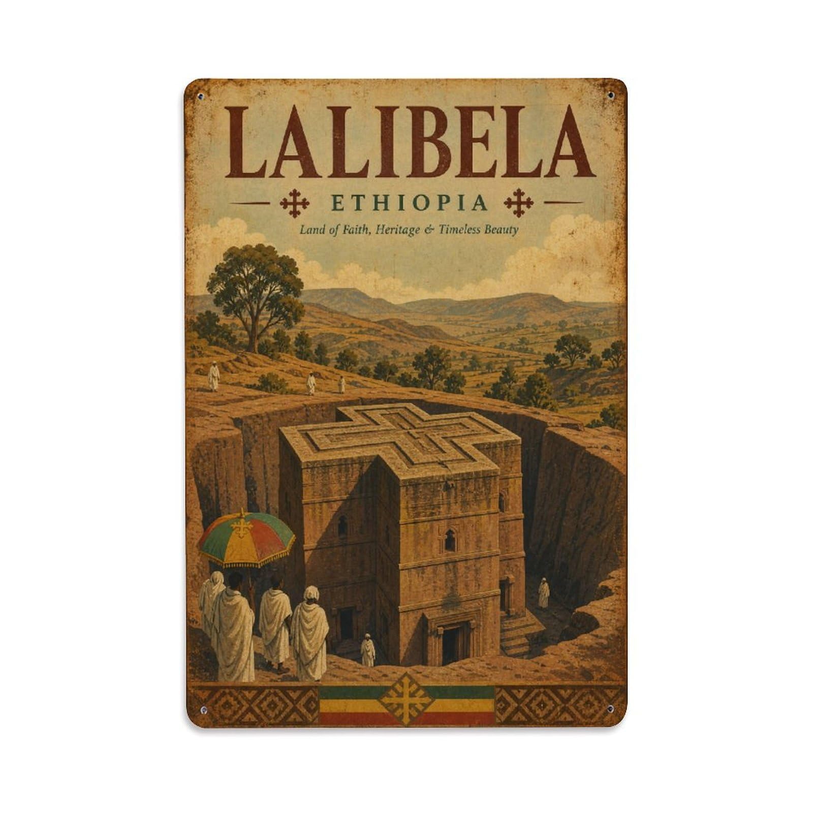 Metal Tin Sign Retro Travel Ethiopia Lalibela