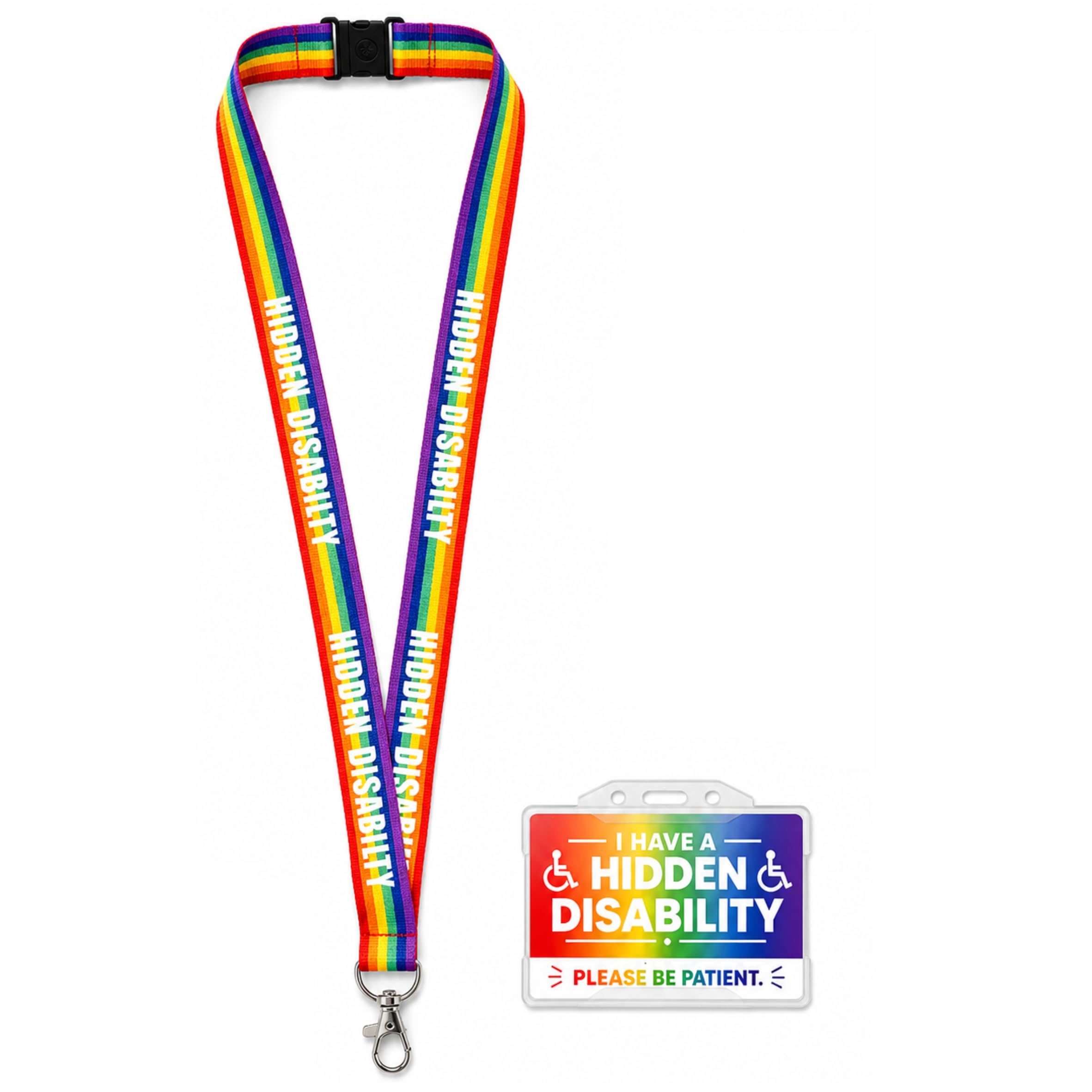 Hidden Disability Lanyard with Matching ID Card and Holder (Rainbow)