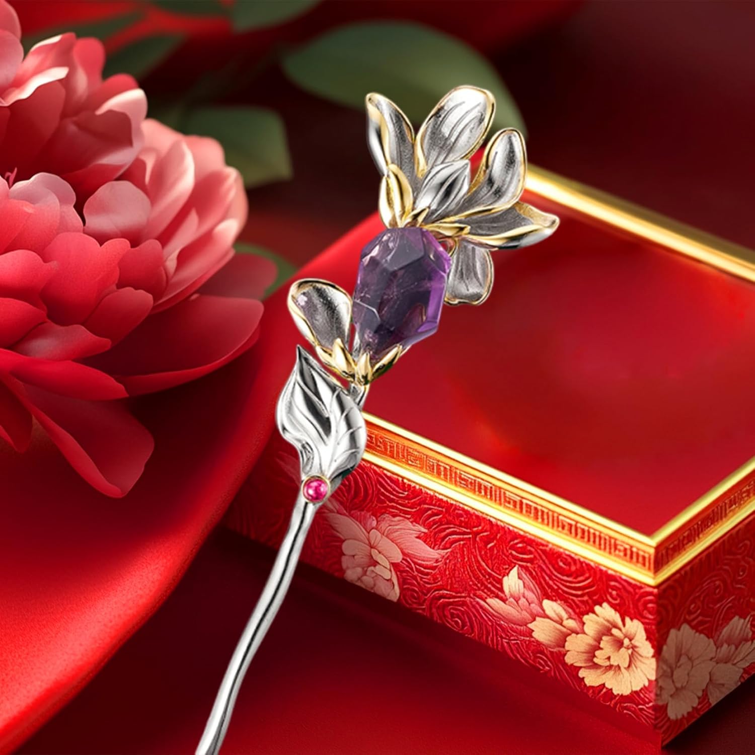 925 Silver Hairpin Flower Elegant Hair Accessory 773 onesize